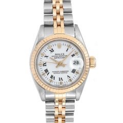 Rolex Datejust 18k Yellow Gold Steel White Roman Dial Ladies Watch 69173