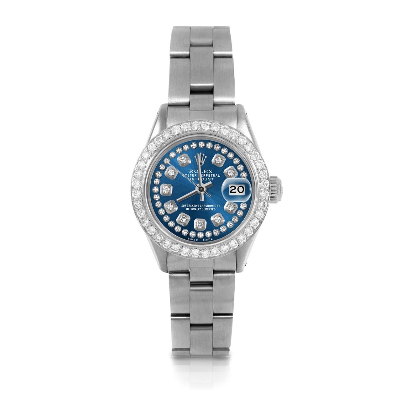 Pre-Owned Rolex 6917 Ladies 26mm Datejust Watch, Custom Blue String Diamond Dial & Custom 1ct Diamond Bezel on Rolex Stainless Steel Oyster Band.   

SKU 6917-SS-BLU-STRD-BDS-OYS


Brand/Model:        Rolex Datejust
Model Number:        6917
Style: 