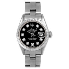 Rolex Datejust 6917 Custom Black Diamond Dial Oyster Band Fluted Bezel