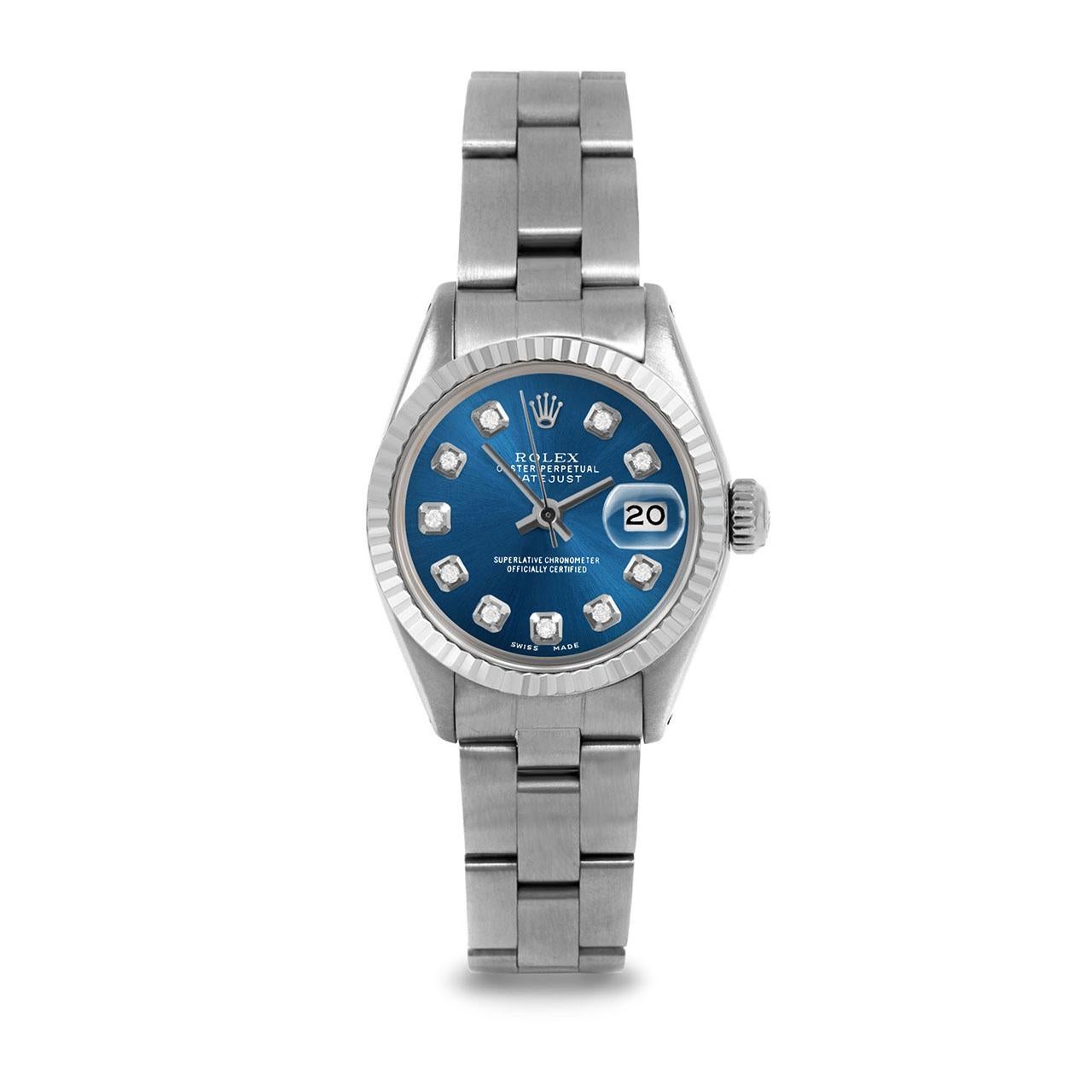 Pre-Owned Rolex 6917 Ladies 26mm Datejust Watch, Custom Blue Diamond Dial & Fluted Bezel on Rolex Stainless Steel Oyster Band.   

SKU 6917-SS-BLU-DIA-AM-FLT-OYS


Brand/Model:        Rolex Datejust
Model Number:        6917
Style:       