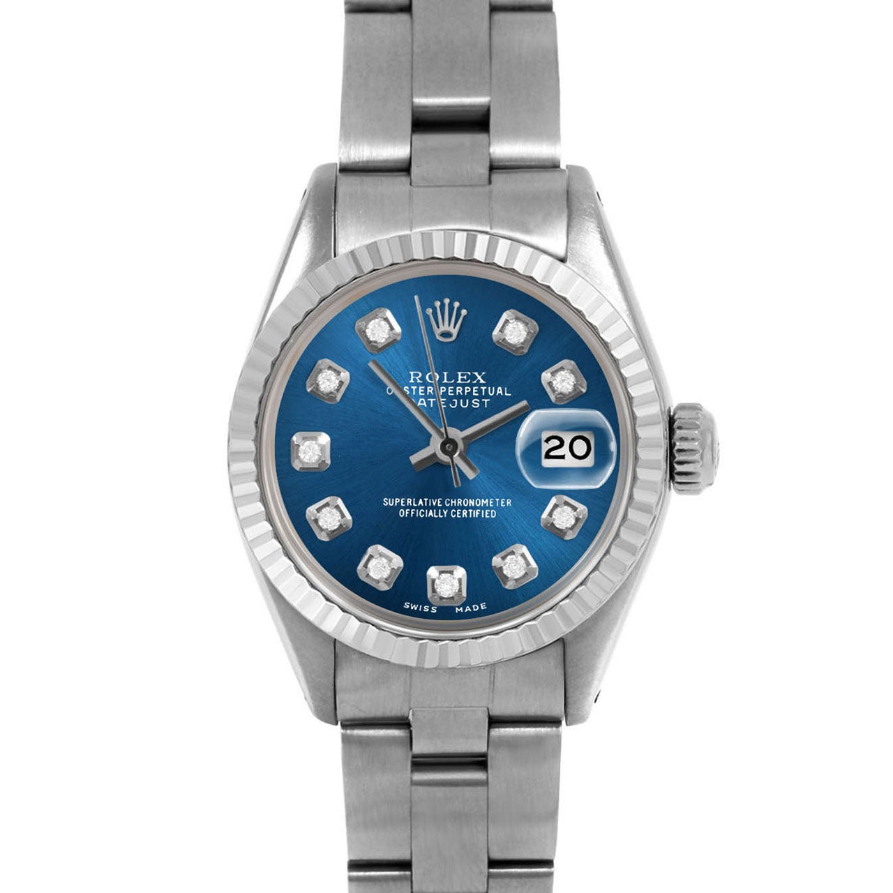 Rolex Montre Datejust 26 mm avec cadran bleu personnalisé et lunette cannelée en forme d'huître, 6917  en vente