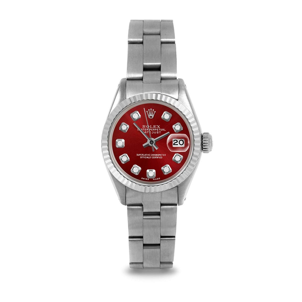 Pre-Owned Rolex 6917 Ladies 26mm Datejust Watch, Custom Red Diamond Dial & Fluted Bezel on Rolex Stainless Steel Oyster Band.   

SKU 6917-SS-RED-DIA-AM-FLT-OYS


Brand/Model:        Rolex Datejust
Model Number:        6917
Style:        Ladies
Case