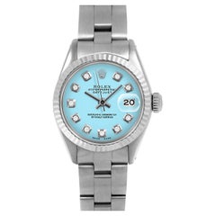 Rolex Datejust 6917 Custom Turquoise Diamond Dial Oyster Band Fluted Bezel
