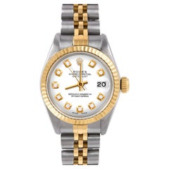 Rolex Montre Datejust 6917 personnalisée avec cadran blanc et lunette cannelée Jubilee Band