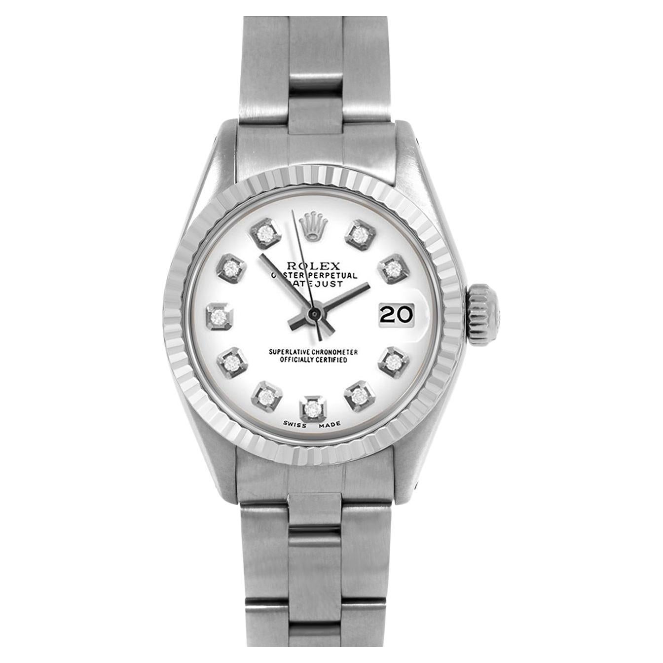 Rolex Datejust 6917 Custom White Diamond Dial Oyster Band Fluted Bezel For Sale