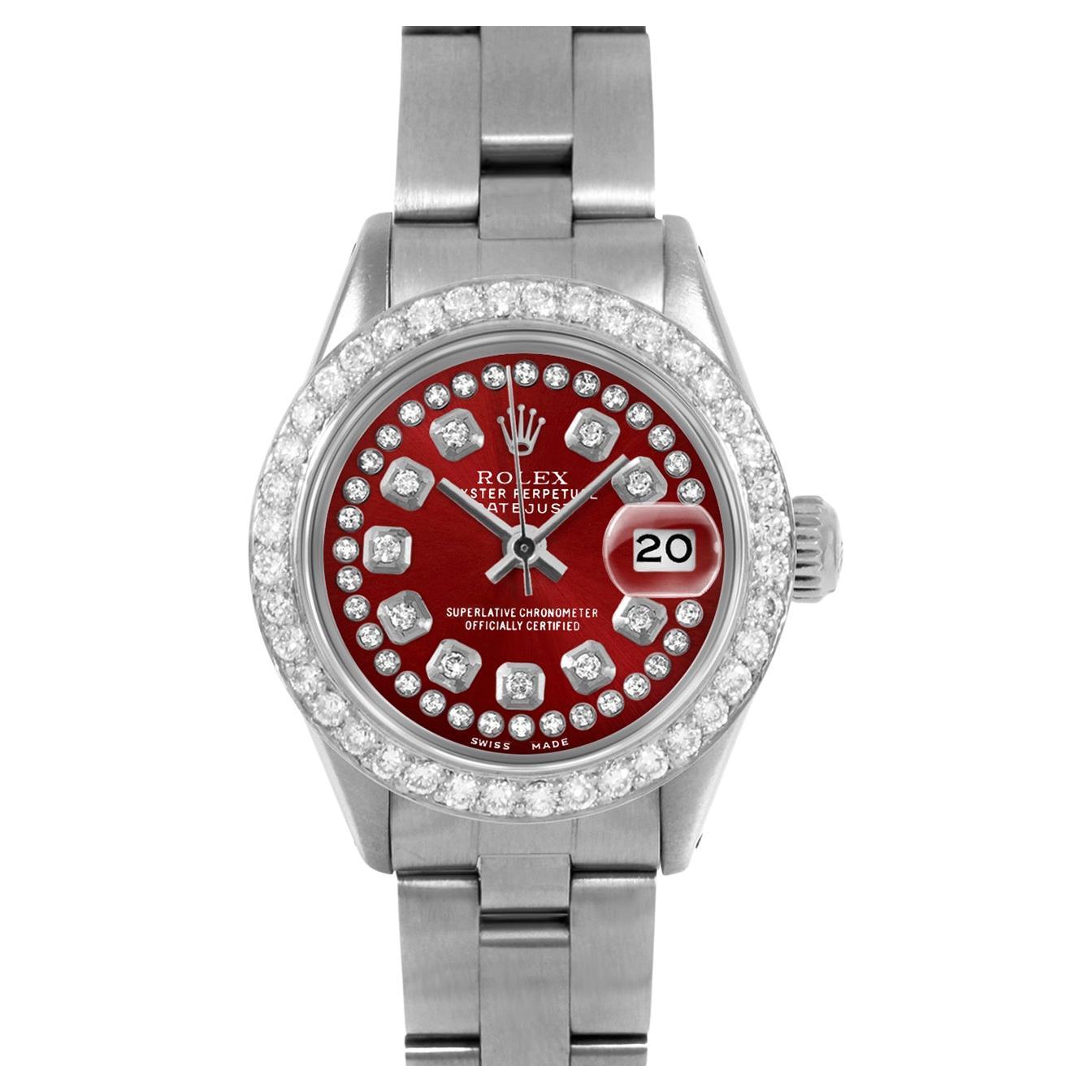 Rolex Datejust 6917 Red String Diamond Dial Oyster Band 1 Carat Diamond Bezel For Sale