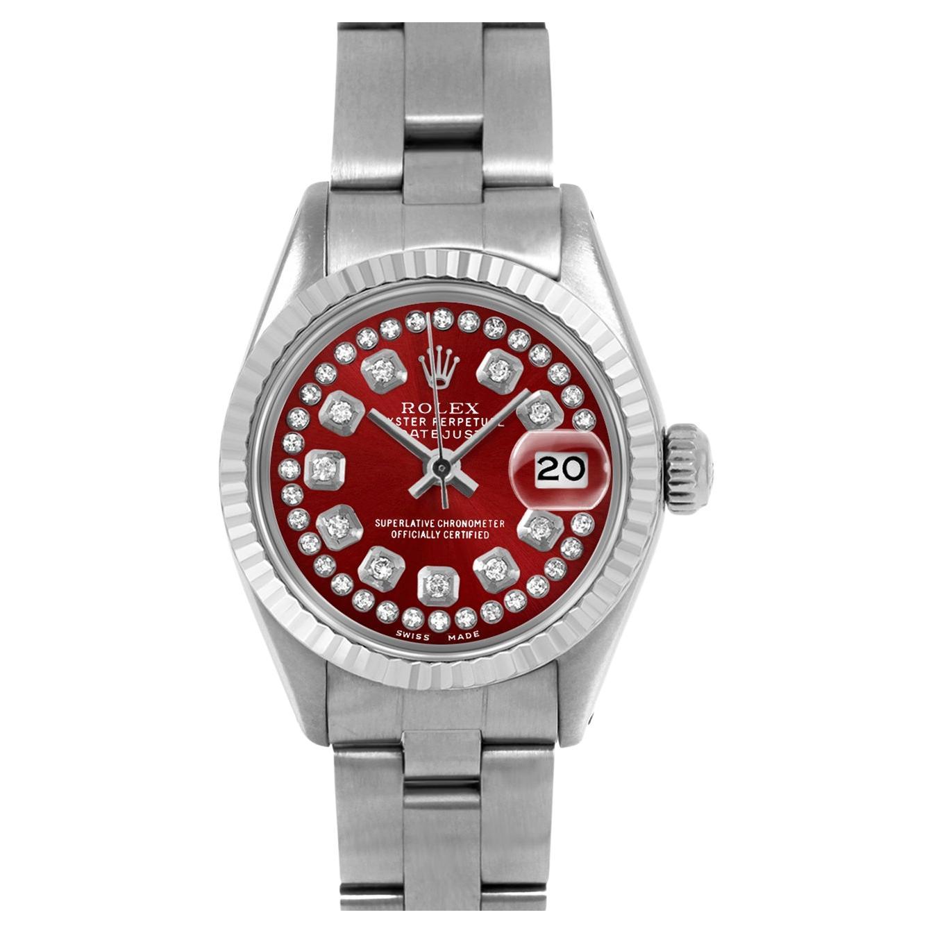 Rolex Datejust 6917 Red String Diamond Dial Oyster Band Fluted Bezel For Sale