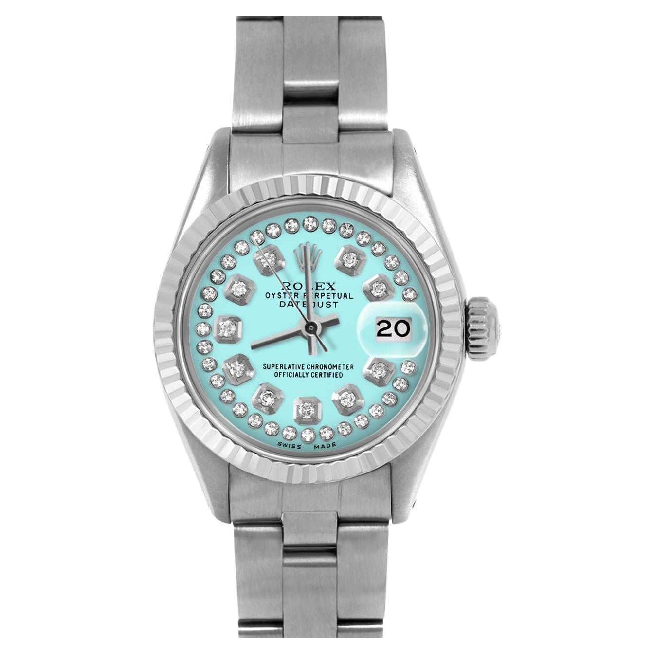 Rolex Datejust 6917 Turquoise String Diamond Dial Oyster Band Fluted Bezel For Sale