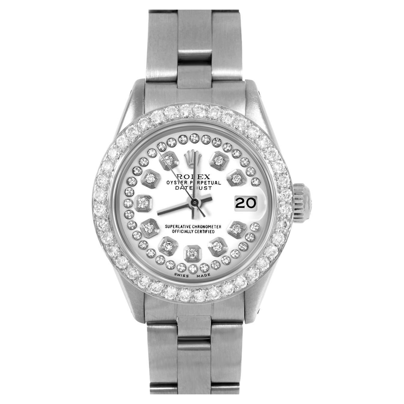 Rolex Datejust 6917 White String Diamond Dial Oyster Band 1ct Diamond Bezel For Sale