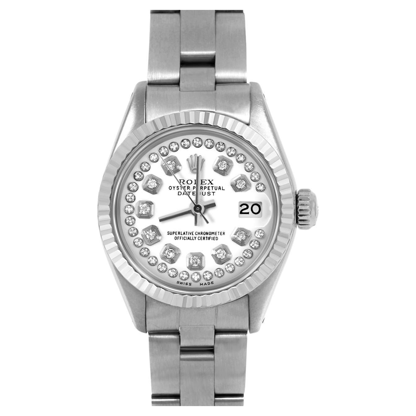 Rolex Datejust 6917 White String Diamond Dial Oyster Band Fluted Bezel For Sale