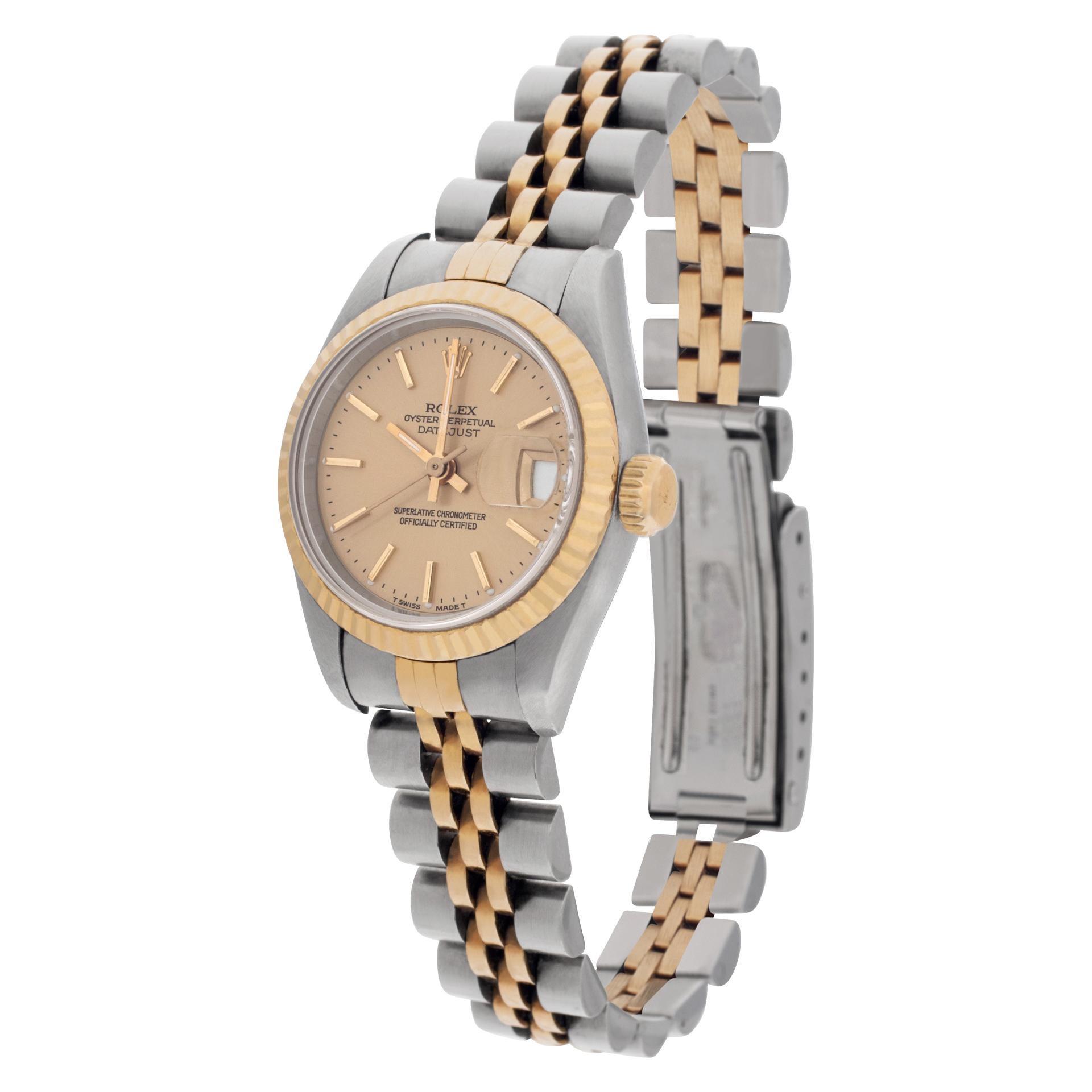 Rolex Datejust in stainless steel & 18k yellow gold. Auto w/ sweep seconds and date. 26 mm case size. Ref 69173. Circa 1995. **Bank Wire Only At This Price** Fine Pre-owned Rolex Watch. Certified preowned Classic Rolex Datejust 69173 watch is made