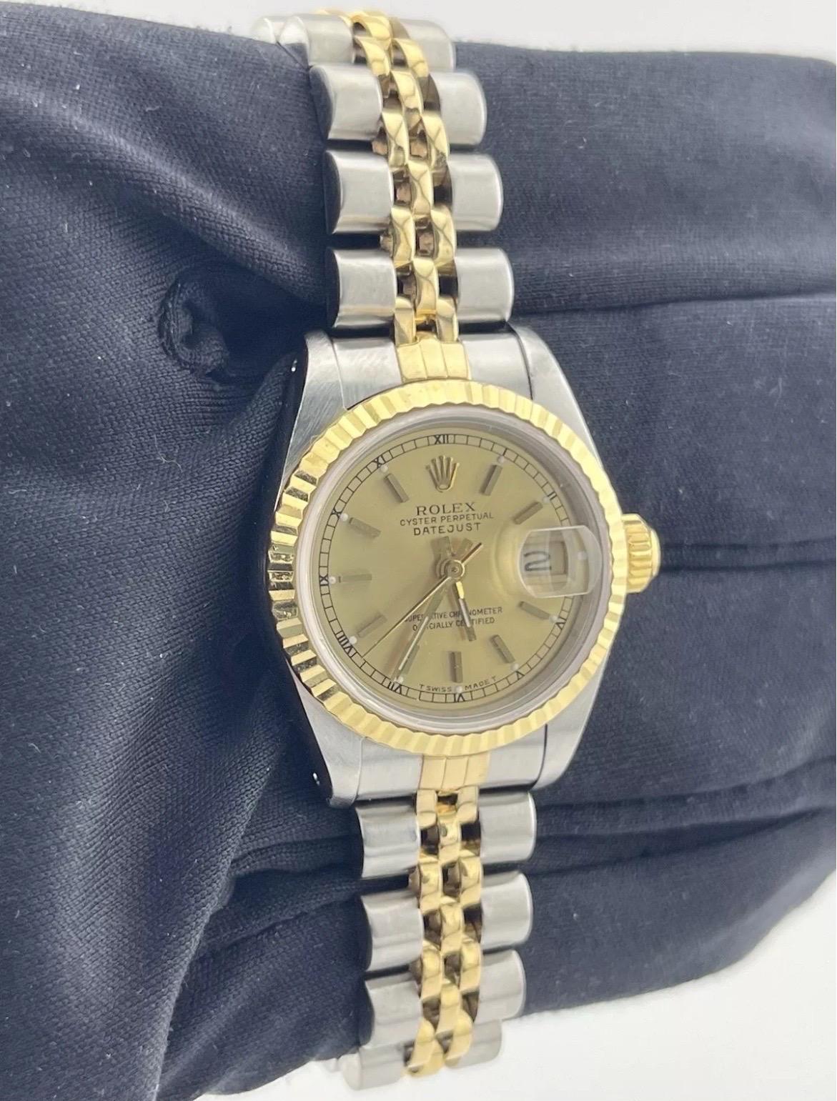 Rolex Datejust 26MM Champagne Dial 18K Yellow Gold Steel Two Tone Watch 69173 For Sale 2