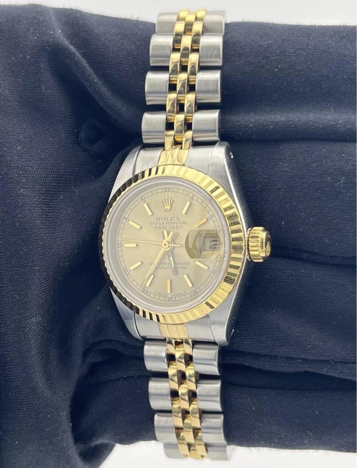 Rolex Datejust 26MM Champagne Dial 18K Yellow Gold Steel Two Tone Watch 69173 For Sale 3