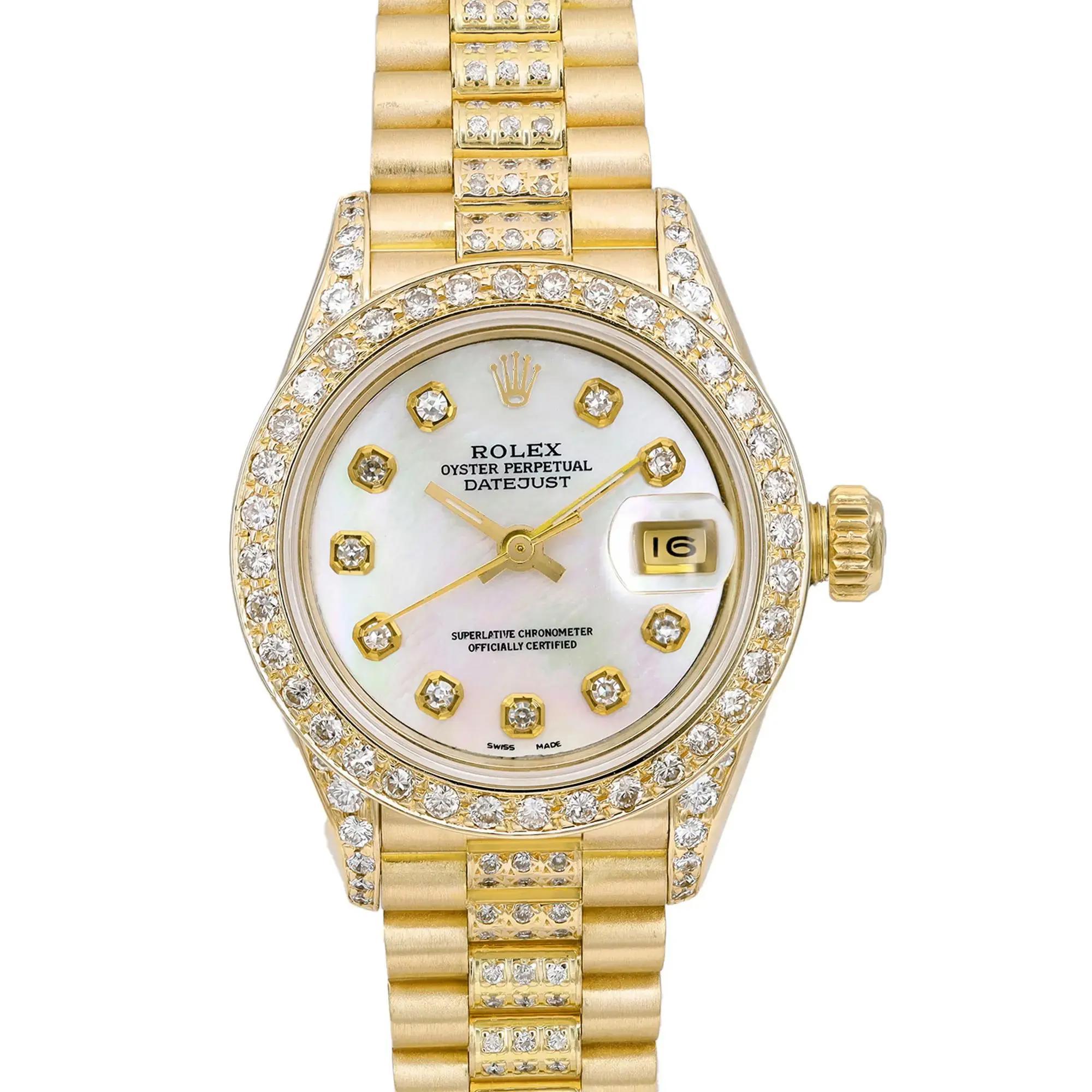 Pre-owned. This timepiece was produced in 1993. Custom diamond bezel custom Dial. Diamonds on the lugs and on the band are also customized. 

* Free Shipping within the USA
* Two-year warranty coverage
* 14-day return policy with a full refund. 
*