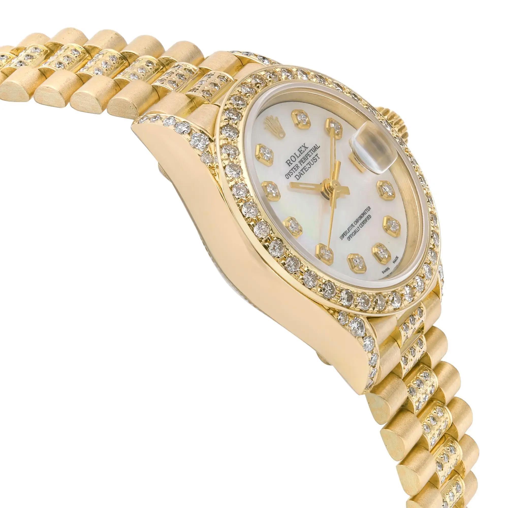 Women's or Men's Rolex Datejust 26mm Custom Diamond Bezel 18k Yellow Gold Ladies Watch 69178