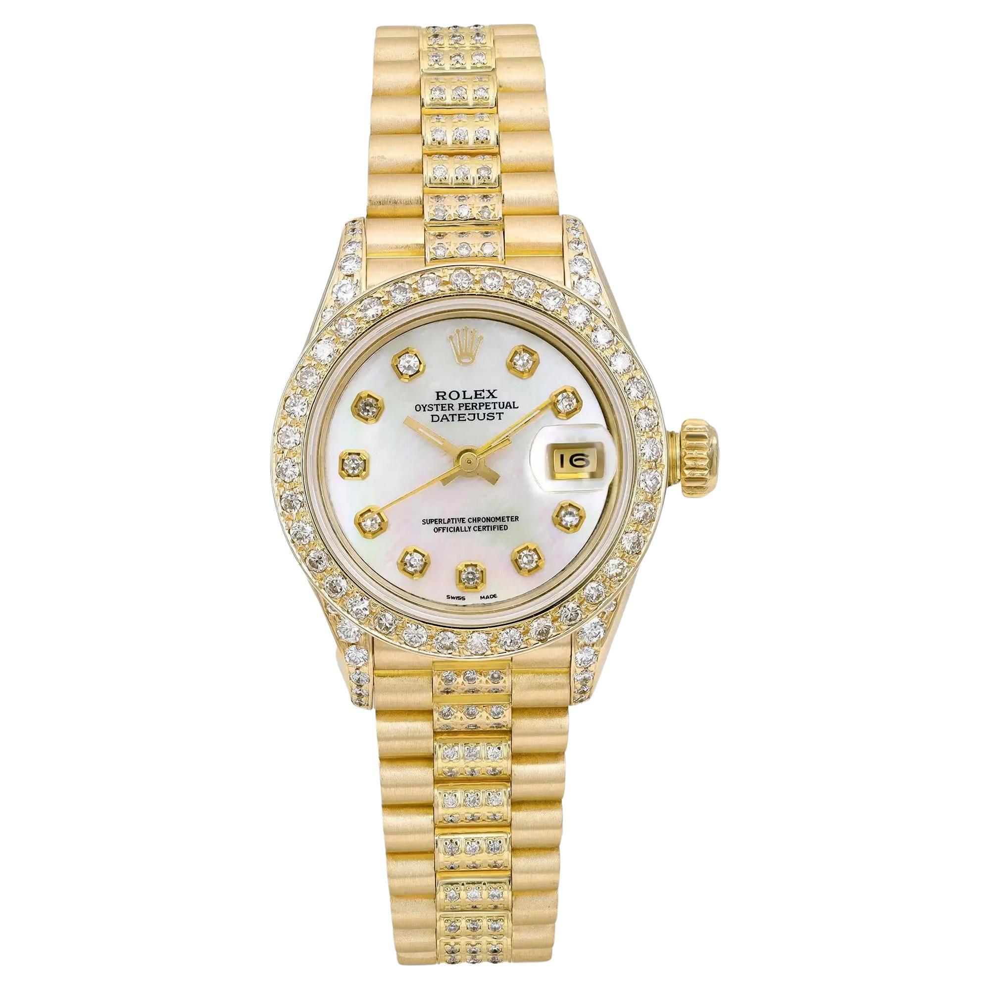 Rolex Datejust 26mm Custom Diamond Bezel 18k Yellow Gold Ladies Watch 69178