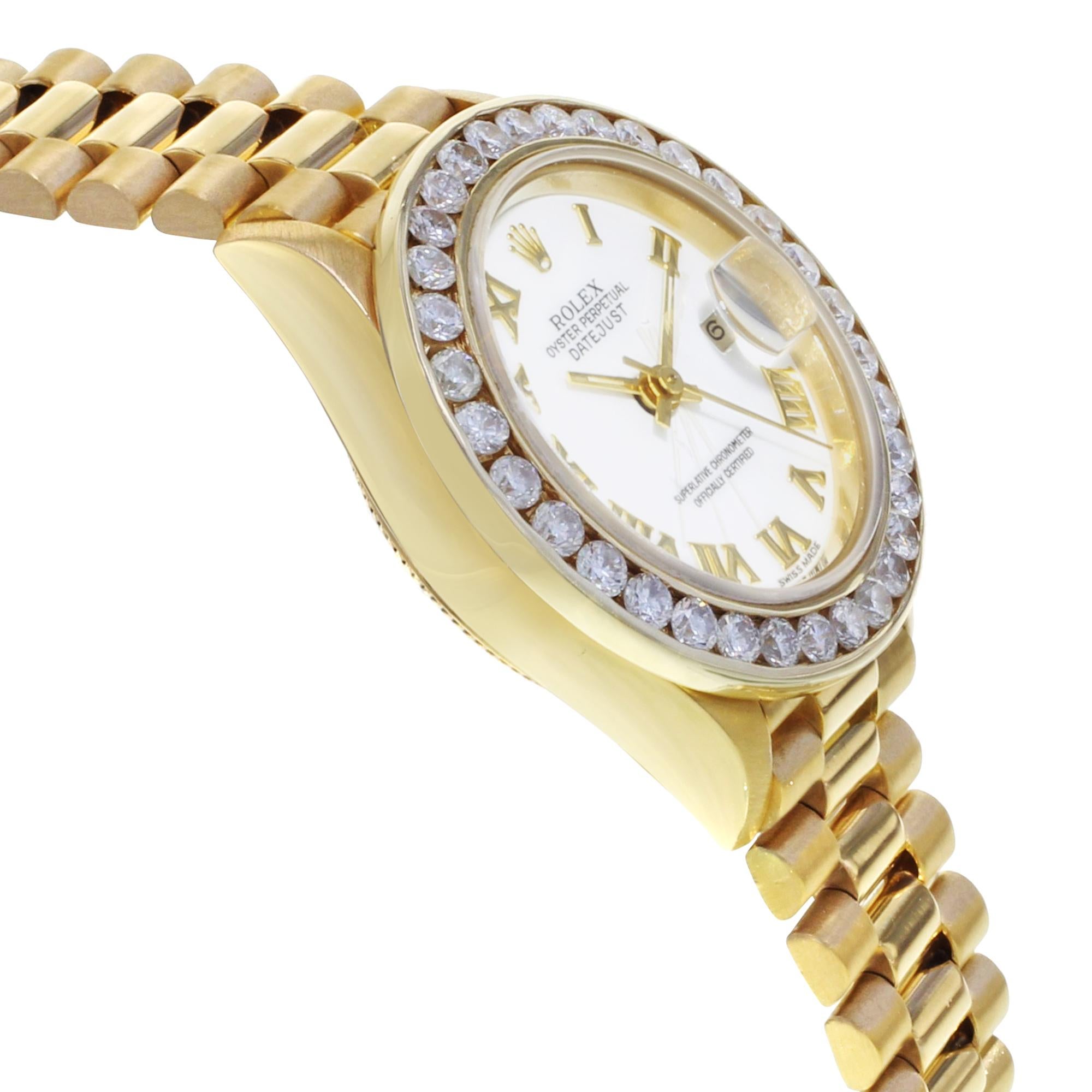 Rolex Datejust Custom Diamond Bezel Yellow Gold Ladies Watch 69178 In Good Condition In New York, NY