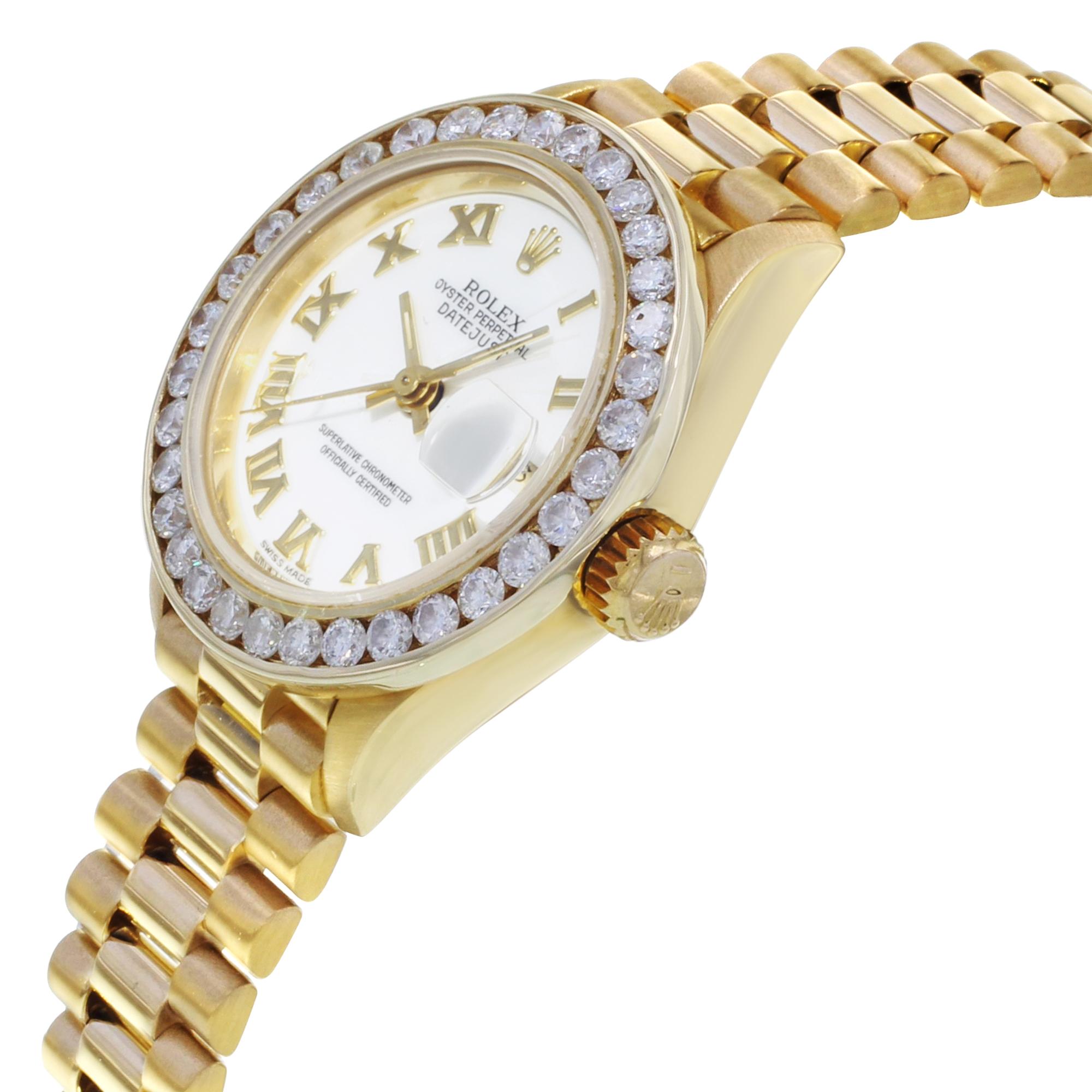 Women's Rolex Datejust Custom Diamond Bezel Yellow Gold Ladies Watch 69178