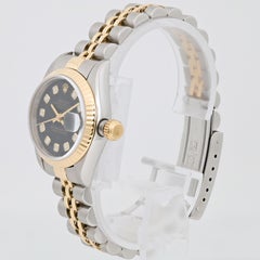 Rolex Datejust 26mm Gold Steel Diamond Black Dial Ladies Watch 69173