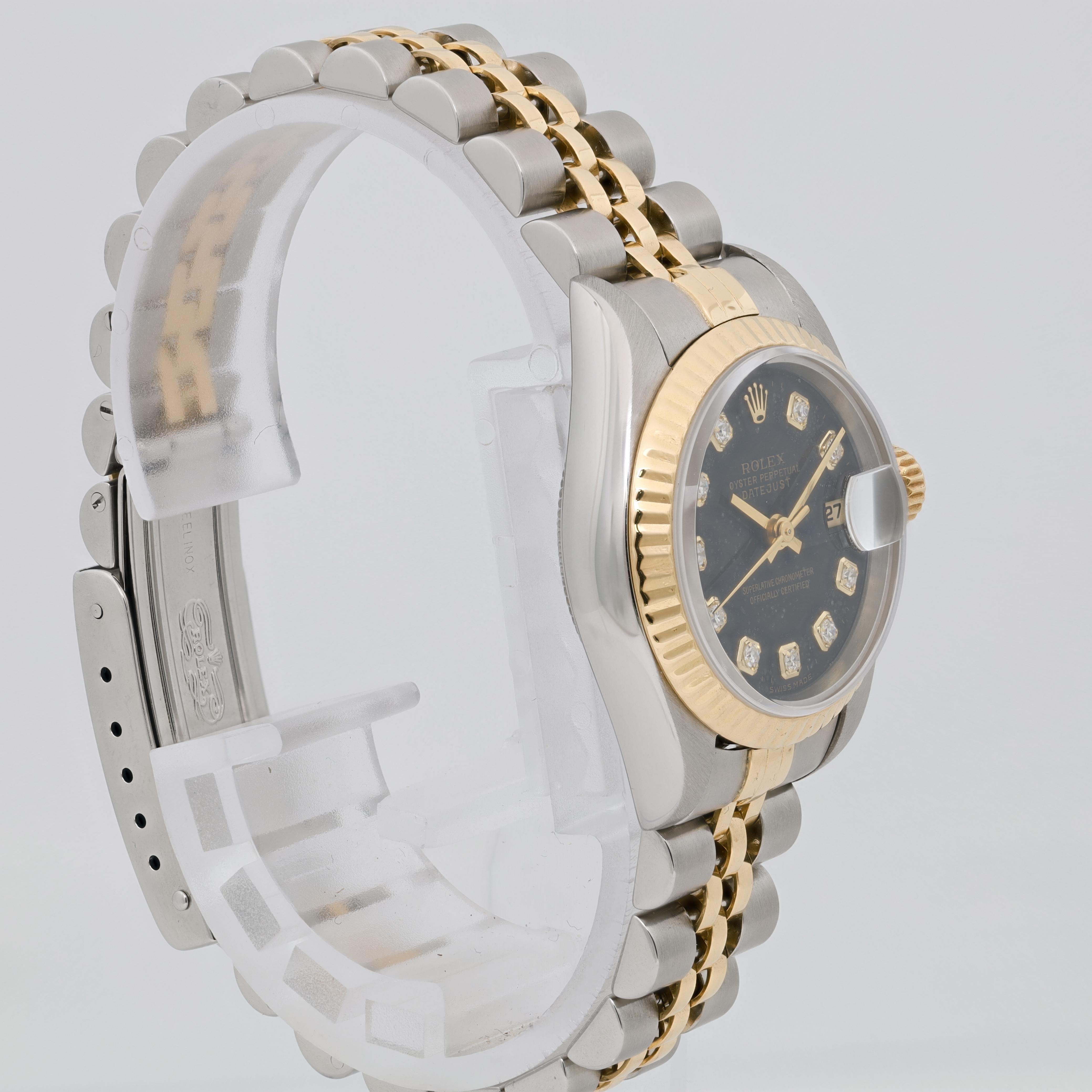 Rolex Datejust 26mm Oro Acciaio Diamante Quadrante Nero Donna 69173 In condizioni buone in vendita a New York, NY