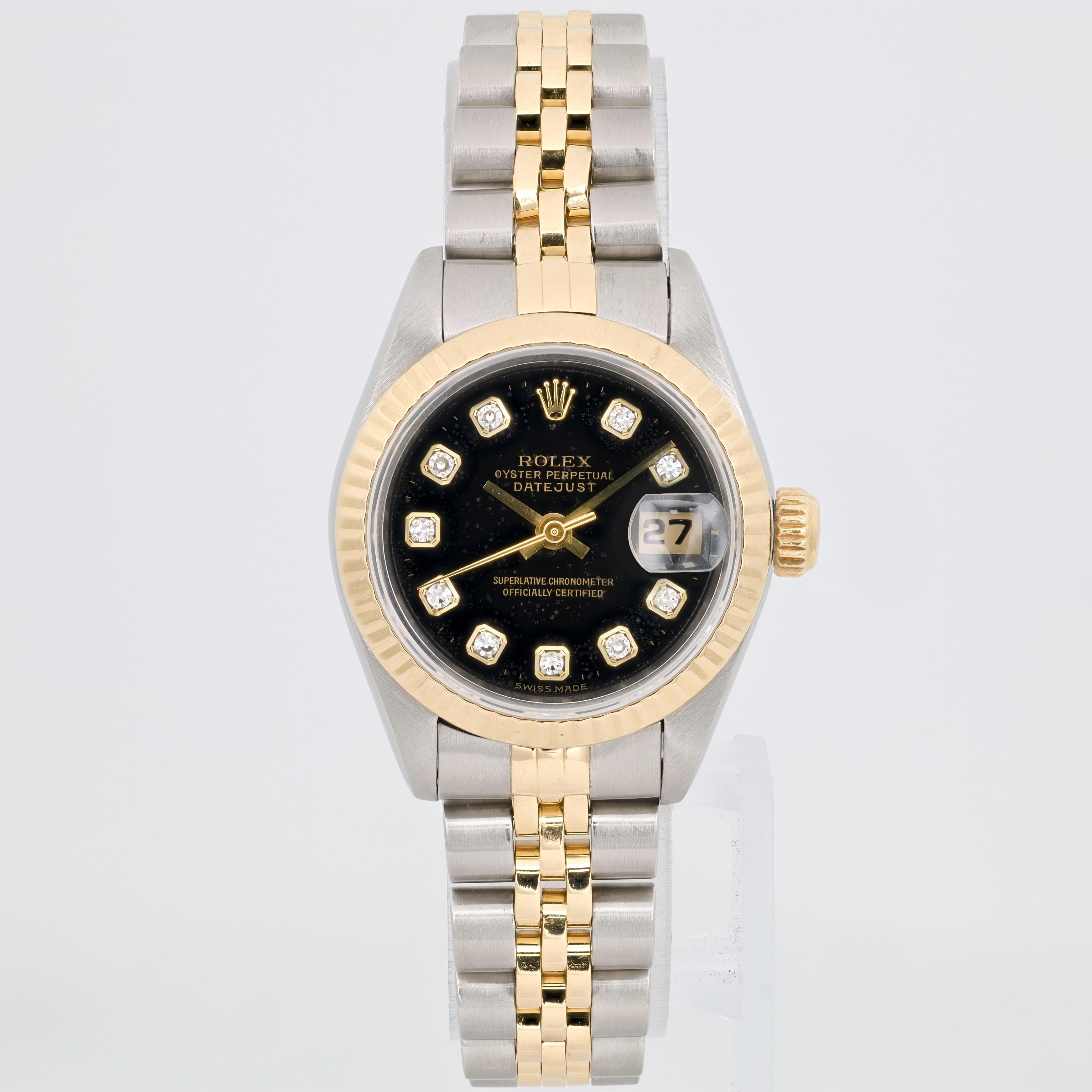 Rolex Datejust 26mm Gold Stahl Diamant schwarzes Zifferblatt Damenuhr 69173