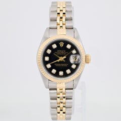 Rolex Datejust 26mm Gold Steel Diamond Black Dial Ladies Watch 69173