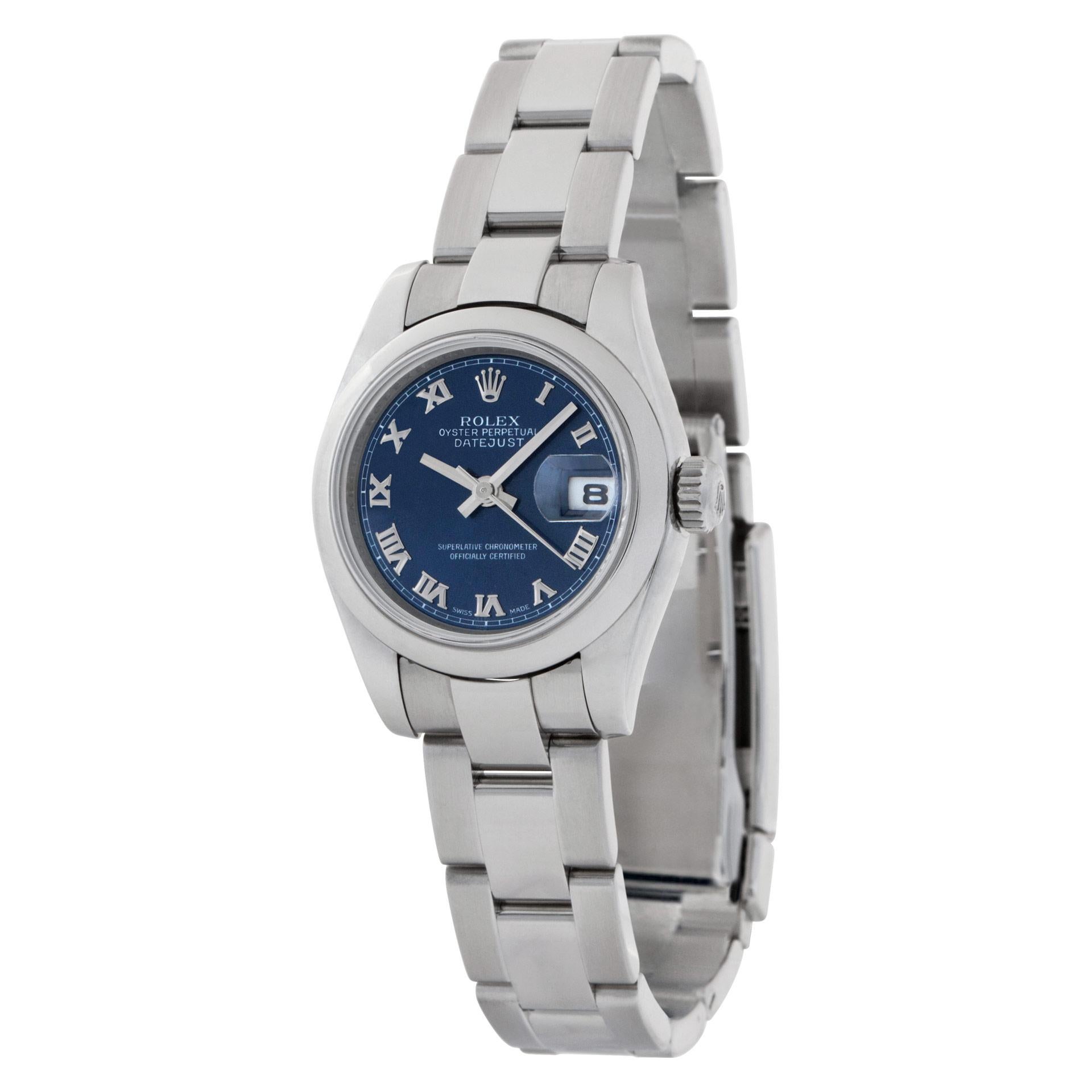 Rolex Datejust in stainless steel with blue dial set with applied Roman numeral hour markers. Auto w/ sweep seconds and date. 26 mm case size. Ref 179160. Circa 2006. **Bank wire only at this price** Fine Pre-owned Rolex Watch.  Certified preowned