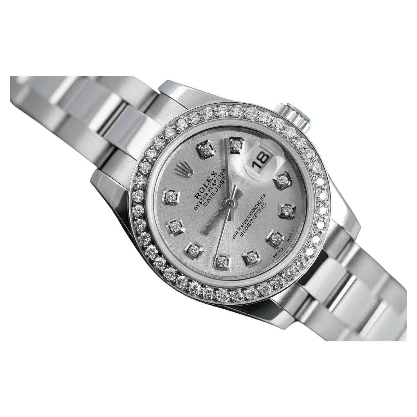 Rolex Montre Datejust Oyster en acier inoxydable avec lunette en diamants, pour femmes