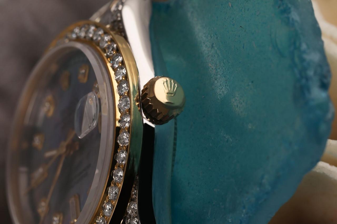Taille ronde Rolex, bracelet Datejust MOP avec cadran en diamants baguettes et lunettes et lunettes en vente