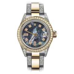 Rolex, bracelet Datejust MOP avec cadran en diamants baguettes et lunettes et lunettes