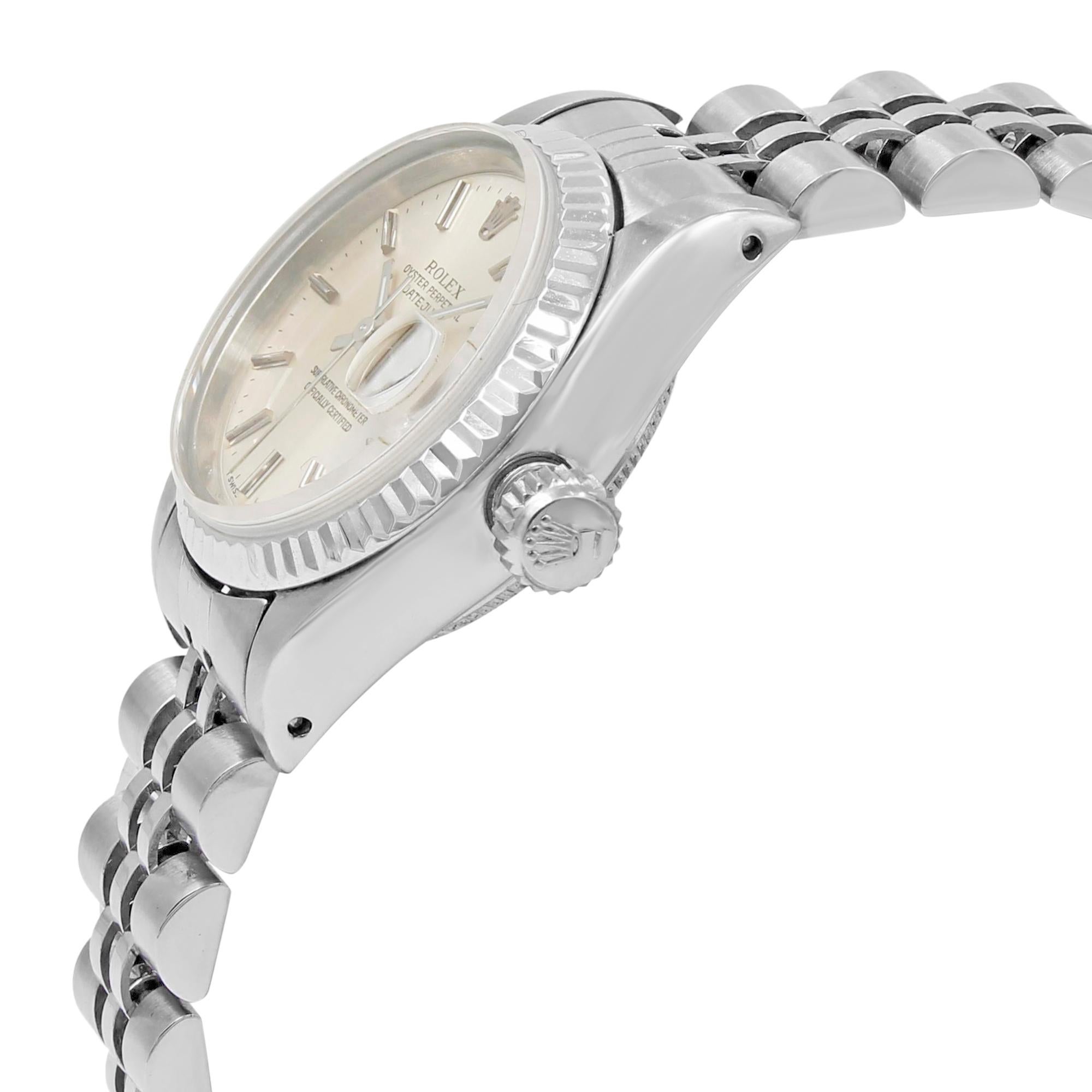 Rolex Datejust 26mm Silber Sticks Zifferblatt Weißgold Stahl Automatikuhr 69174 im Zustand „Gut“ in New York, NY