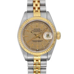 Rolex Datejust Steel 18k Gold No Holes Houndstooth Dial Ladies Watch 69173