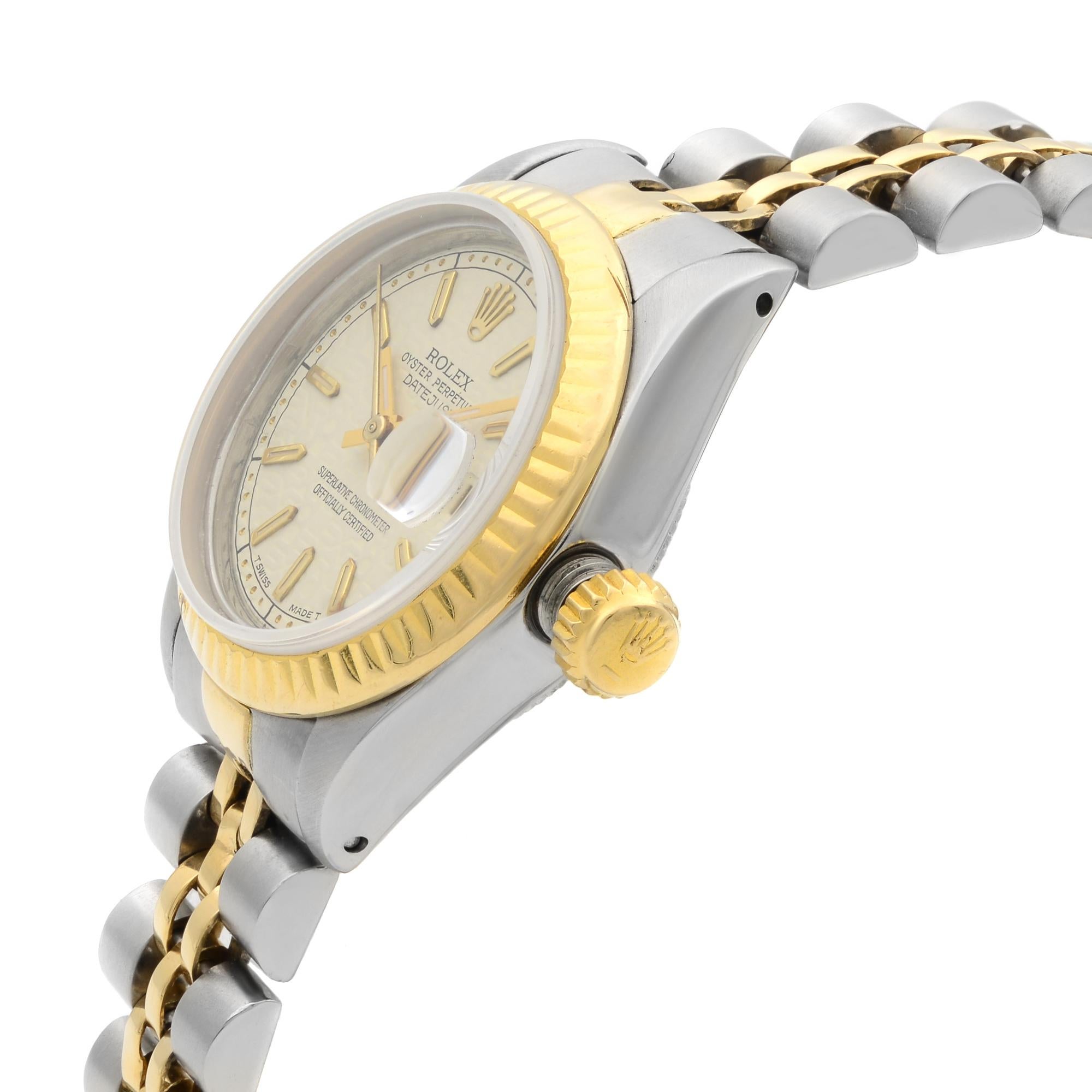 Women's Rolex Datejust Steel 18 Karat Yellow Gold Beige Jubilee Dial Ladies Watch 69173