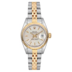 Vintage Rolex Datejust Steel 18k Yellow Gold Silver Dial Ladies Watch 69173
