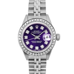 Rolex Datejust 26mm Steel Custom Purple Diamond Dial Ladies Watch 69174