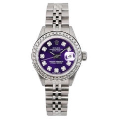 Rolex Datejust 26mm Steel Custom Purple Diamond Dial Ladies Watch 69174