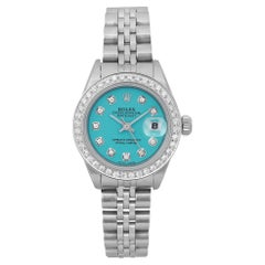Rolex Datejust 26mm Steel Custom Turquoise Diamond Dial Bezel Ladies Watch 69174