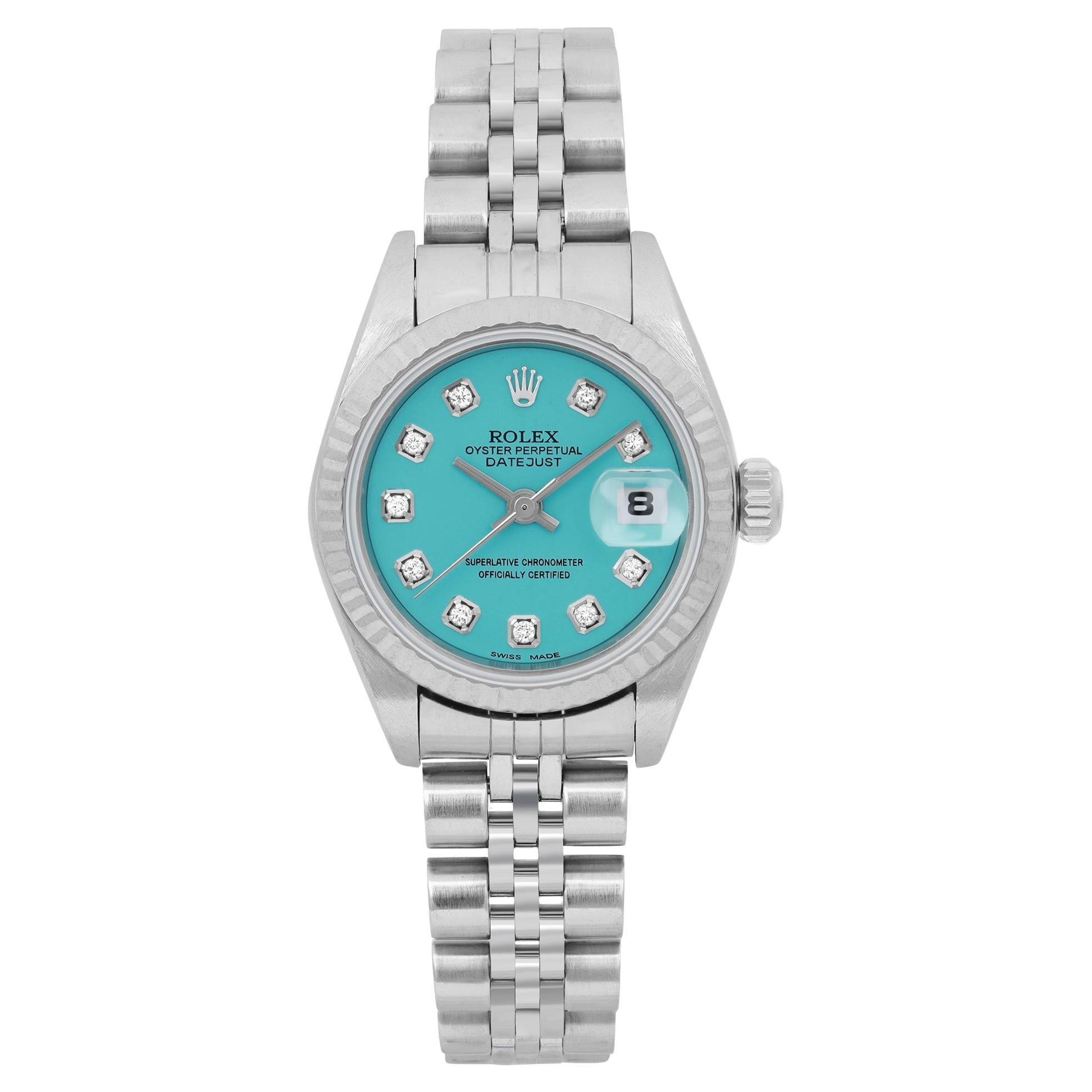 Rolex Datejust 26mm Steel Custom Turquoise Diamond Dial Ladies Watch 69174