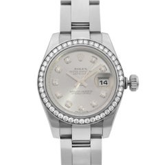 Rolex Datejust Steel Gold Diamond Bezel Silver Dial Ladies Watch 179384