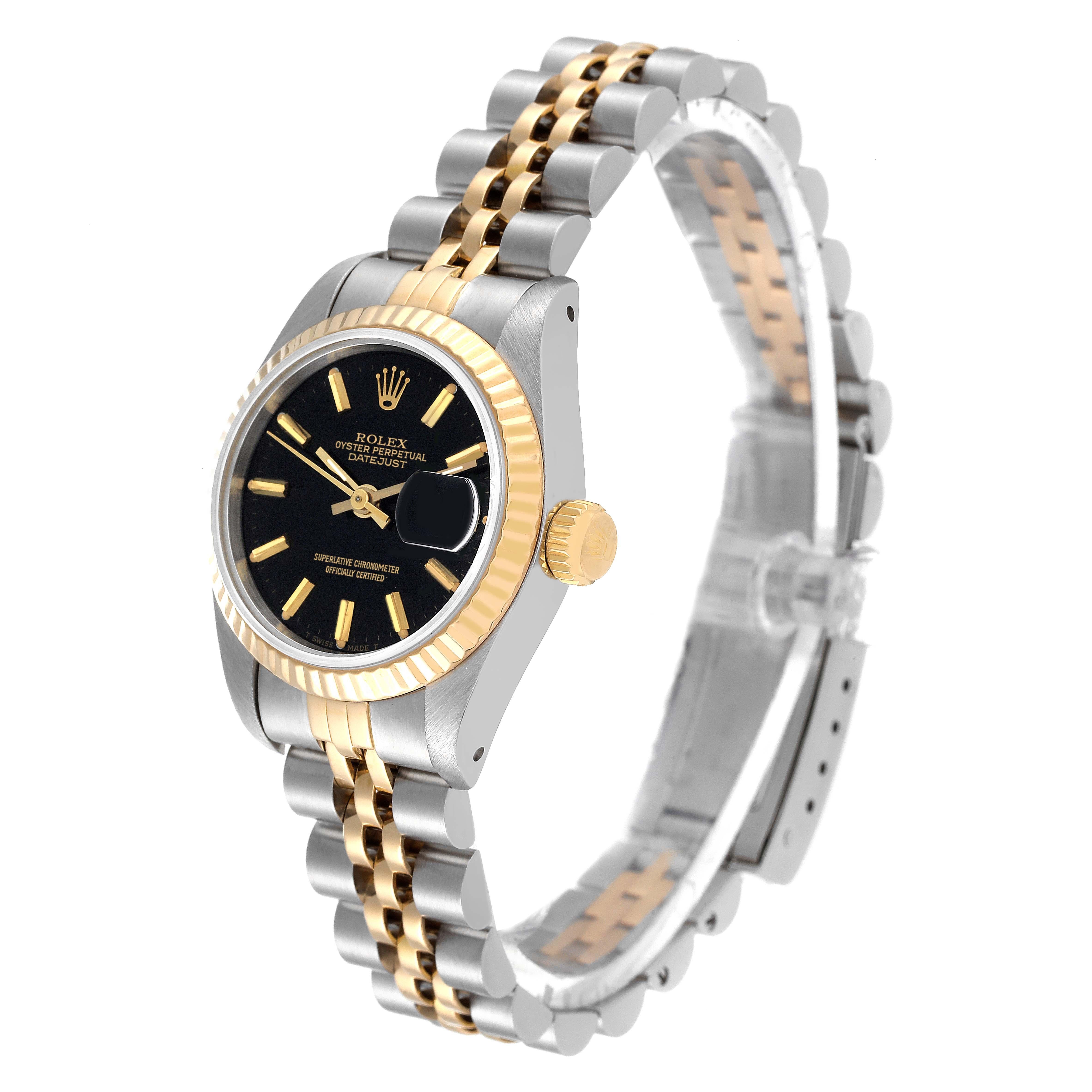 Women's Rolex Datejust Steel Yellow Gold Black Dial Ladies Watch 69173 Box Papers For Sale