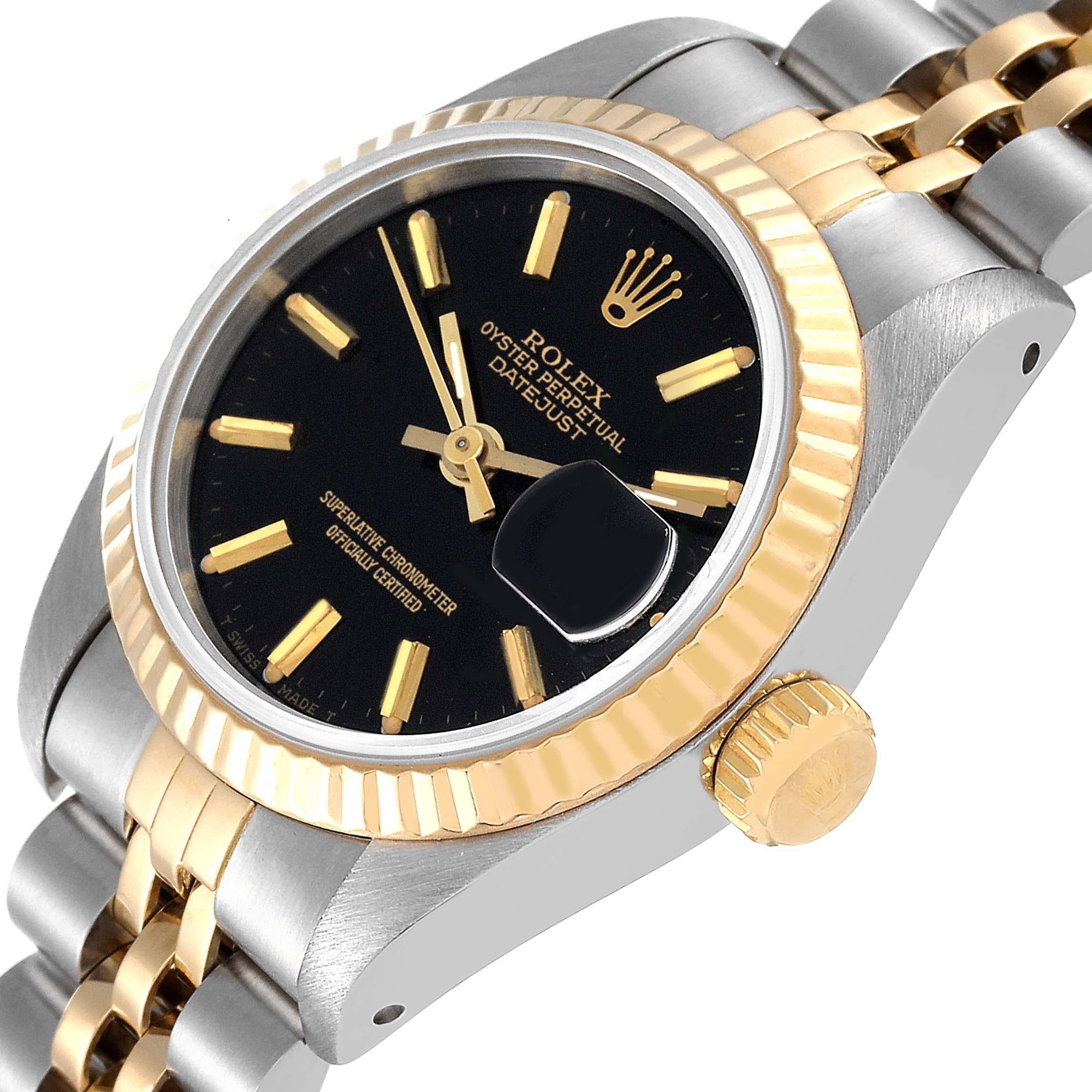 Rolex Datejust Steel Yellow Gold Black Dial Ladies Watch 69173 Box Papers For Sale 1