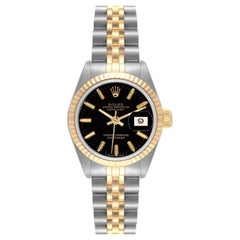 Rolex Datejust 26mm Steel Yellow Gold Black Dial Ladies Watch 69173 Box Papers