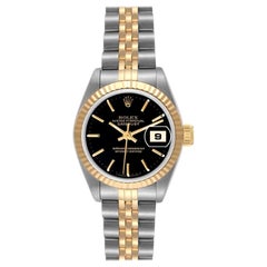 Vintage Rolex Datejust 26mm Steel Yellow Gold Black Dial Ladies Watch 69173