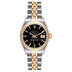 Vintage Rolex Datejust Steel Yellow Gold Black Dial Ladies Watch 69173