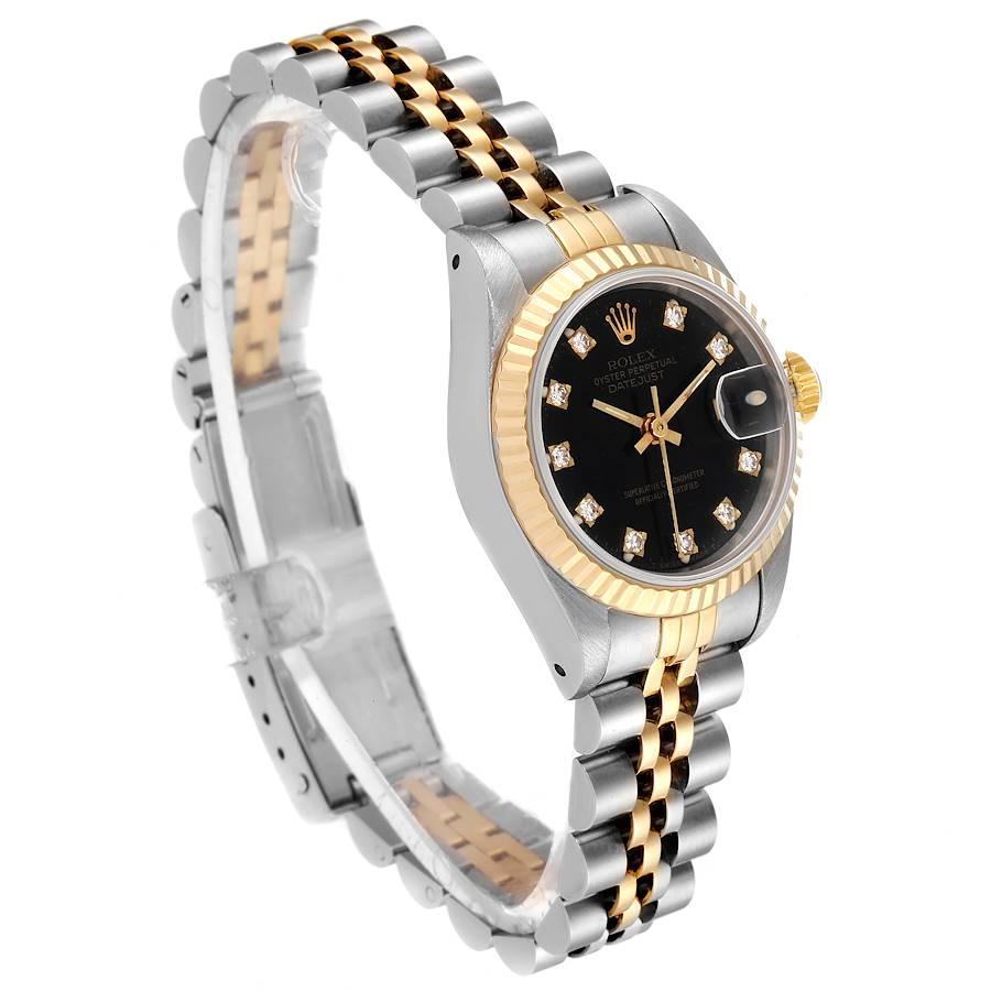 Women's Rolex Datejust Steel Yellow Gold Black Diamond Dial Ladies Watch 69173