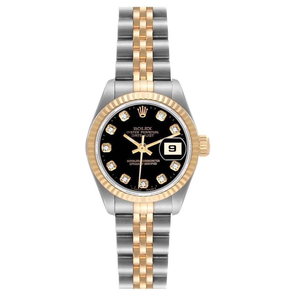 Rolex Montre Datejust 26 mm en acier, or jaune et diamants noirs avec cadran, pour femmes 69173