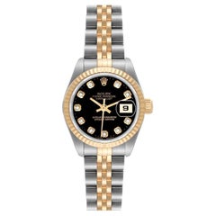 Rolex Datejust Steel Yellow Gold Black Diamond Dial Ladies Watch 69173