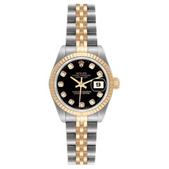 Rolex Montre Datejust 26 mm en acier, or jaune et diamants noirs avec cadran, pour femmes 69173