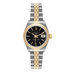 Rolex Datejust 26mm Steel Yellow Gold Black Tapestry Dial Ladies Watch 69173