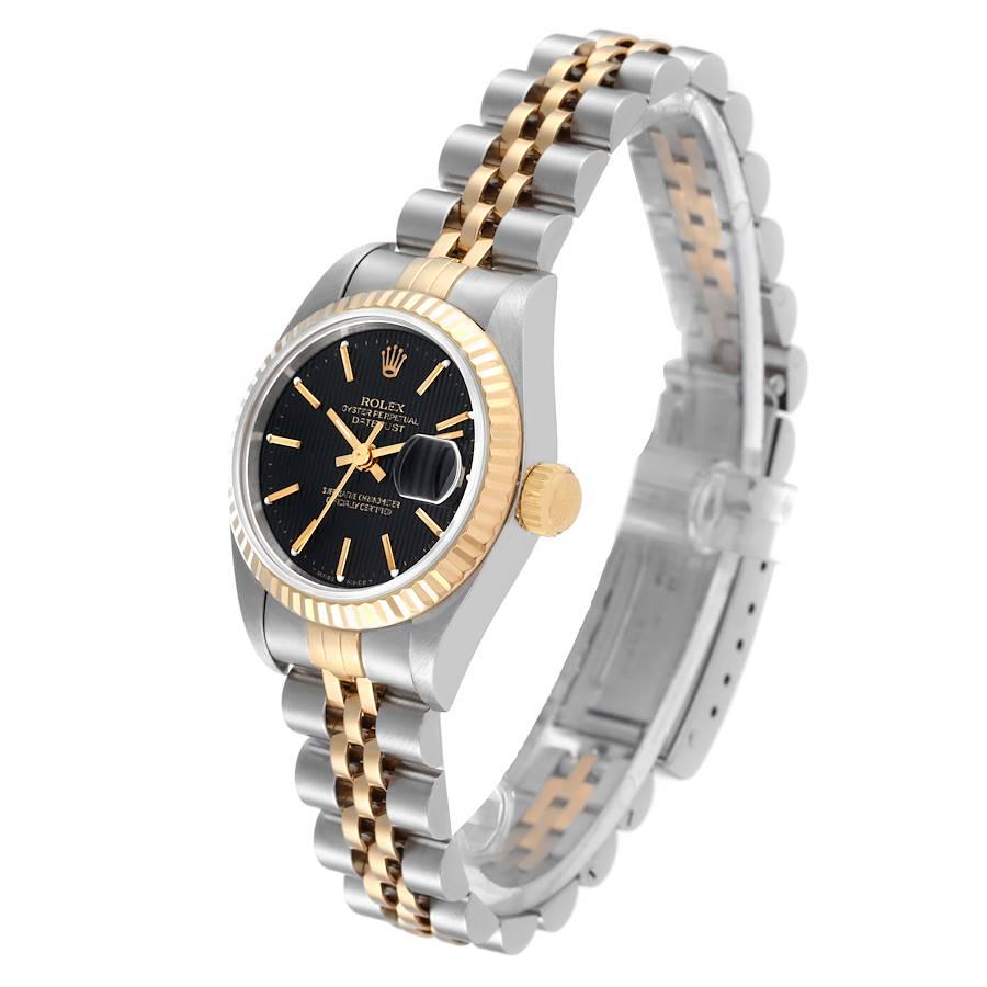 Women's Rolex Datejust 26mm Steel Yellow Gold Black Tapestry Dial Ladies Watch 69173